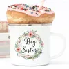 Mugs Pink Cartoon Print Enamel Coffee Tea Big Sister Little Holiday Gifts With Handle Cups Home Drinks Kitchen Drinkware