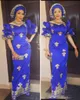 Royal Blue Nigeria Aso Ebi Sheath Prom Dresses With Gold Lace Appliques Evening Dress African Arabic Half Hleeves Party Gown Vesti6834092
