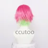 Wigs Kanroji Mitsuri Cosplay Synthetic Pink Green Mixed Short Halloween Party Hair + Free Wig Cap