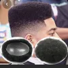 Toupees 4mm Afro Kinky Kıvırcık İnsan Saç Toupee Erkekler için #1 Jet Siyah Brezilya Bakire Saç Tam El Yapımı 8x10 PU Cilt Toupee Erkek