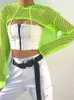 여자 티셔츠 2023 New Year Street Clothing Neon Green Mesh Fish Net Top Womens 티셔츠 원근 긴 슬리브 여성 티셔츠 섹시한 컷 셔츠 240322