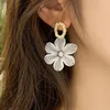 Dangle Earrings Women's White Flower Drop For Party Statement Jewelry Trendy Golden Color Metal Geometry Hollow Oval