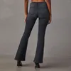 Calças de brim femininas meados de cintura estiramento flare mulheres denim calças largas perna bunda levantada casual magro sino inferior bolso calças streetwear 2024