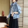 Women's Jackets Short Sequin Pocket Denim Jacket Casual Spring Autumn Loose Fashion Jeans Women Long Sleeve Coat