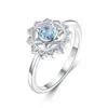 Bagues de cluster Top Qualité Aquamarine Bague Sun Flower 925 Sterling Argent Pour Femmes Trendy Anniversaire Dating Cadeau Fine Bijoux Lady