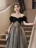 Festklänningar franska elegant cocktailklänning kvinnor v-ring bubbla hylsa tyll kväll modern svart skarv snörning paljett prom klänningar