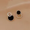 Boucles d'oreilles asymétriques pour femmes, rondes creuses, strass noirs, accessoires de bijoux pour femmes, Pendientes