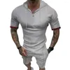 Herrespår Men Tracksuit Kit Hooded Lapel Neck Polyester Kort ärm Shorts T -shirt för hög kvalitet
