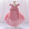 Enfant en bas âge bébé filles 1er anniversaire blanc robe de baptême infantile Bow dentelle robes de fête de mariage 0-5Y enfants fille Trail princesse vêtements 240322