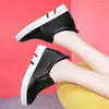 Casual Shoes Women Black White Leather Loafers Ladies Thick Bottom Fashion Round Toe Lace-Up Flat