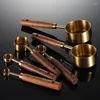 Outils de mesure en acier inoxydable plaqué titane, cuillère en bois d'acacia doré, tasse, outil de cuisson de cuisine, ensemble de sept pièces de thé