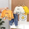 Zestawy odzieżowe 2024 Spring Baby Boy Ubrania 1 do 5 lat przyczynowo-kreskówka O-Neck Pullover Long Sleeev T-shirty i spodnie dla dzieci Zestaw dla chłopców