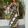 Vestidos casuais tradicionalmente amarelo preto maori design da zelândia vestido sem mangas para mulheres verão mulher