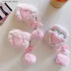 Kopfhörerzubehör Winter Pink Heart Plüschhülle für AirPods Pro 2 Kopfhörerhüllen für AirPods 1 2 3 Headset-Ladeabdeckung mit Haarball-SchlüsselanhängerY240322