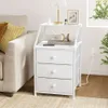 2 -częściowy zestaw Reahome, stacja ładowania, łóżko z 3 szufladami tkanin i 2 stojaki do przechowywania, nowoczesny stół boczny w sypialni - skórzany biały