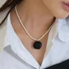 Hänghalsband B36D Stylish Flower Shaped Clavicle Chain Black/White Roses Temed Ear Studs Accessory Fashionable Ornament for Women Girl