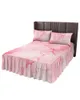 Spódnica łóżka różowa marmurowa konsystencja elastyczna sprężona łóżka z poduszkami przeciwsłone