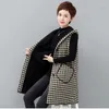 Women's Vests Thick Wool Waistcoat Jacket Women Loose Long Casual Houndstooth 2024 Spring Fall Hooded Vest Female Outwear