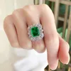 Anéis de cluster jóias s925 prata esterlina esmeralda verde gemstone anel vintage noiva incrustada marquise diamante casamento