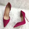 Jurk Schoenen Fuchsia Suède Ondiepe Vrouwen Stiletto Hoge Hakken 12 CM 10 CM 8 CM Uitsparingen Puntschoen Vieren Party Size46