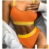 Women'S Swimwear 2024 Split High Waist Solid Color Bikini Womens Swimsuit Drop Delivery Apparel Clothing Dhewu