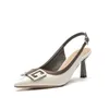 Trendige Schuhe mit hohen Absätzen, Sommer-Sandale für Damen, neuer Stil, dünner Absatz, spitze Mode, einzelne mit flacher Zehenpartie, Wrap-Back-Leer-Sandalen 240228