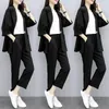 Women's Two Piece Pants Suit Office Lady Pieces Sets Solid Korean Loose Cotton And Linen Blazers Trousers Women Outfit 4XL W1962