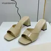 Slippers Classical Design Candy Color Slides Women Peep Toe Chunky High Heel Summer Shoes Patent Leather Concise Slipper Females