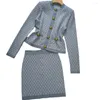 Sukienki robocze Elegancki styl francuski 2024 Lady Spring Knit Letters Suit O Neckline Długie rękawie swetra