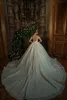 Magnificent Illusion Scoop Full Sleeves Ball Gown Wedding Dress Sparkly floral prints princess Bridal Gowns With Beading Embroidery Lace