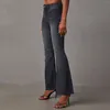 Женские джинсы со средней талией, эластичные расклешенные женские джинсовые брюки, повседневные узкие брюки с завышенной талией и карманами, уличная одежда 2024
