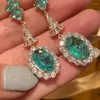 Dangle Earrings Luxury Jewelry Ocean Green Broken Crystal Retro Simulated Emerald Water Drop Pear-shaped Long Earring For Women