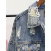 سترات نسائية Rugod New Vintage Print jean Jean Jacket Women Autumn Winter With Hole Hole Denim Coat Female Bomber Casaco Denim Jacket