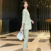 Womens Office Suit Fashion Blazer Pantsuit Simple Solid Color Spring Summer Half Sleeve Top Trousers 2 Piece Set 240315