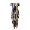 Casual Dresses Printed Maxi Dress Colorful Digital Print Off Shoulder With Pockets For Women Plus Size Soft Lady Short