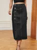 Skirts Fashion Women Buttons Split Denim Streetwear Solid Color Casual Office Work Cargo Women's Bottoms Pockets