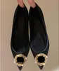 Designerskor Paris Brand Designer Black Ballet Flats Shoes Women Quilted äkta läderslip på Ballerina Luxury Round Toe Ladies Dress Shoes Crystal Shoes
