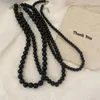 Chaînes Collier de perles noires peut être empilé ou utilisé seul Longs colliers de perles femmes