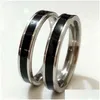 Anéis de banda 50 pcs esmalte preto 4mm sier aço inoxidável homens mulheres moda anel de dedo atacado na moda jóias venda festa gota dhgarden dhil4