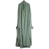 Ethnic Clothing Middle Eastern Women's Solid Color Headscarf Robe Muslim Maxi Dresses For Women Islamic Pour Femme Musulmane