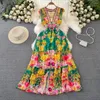 Casual Dresses Fashion Holiday Floral Cascading Ruffles Cake Dress Women's Sexy V Neck Flying Sleeve Flower Print Tierred Chiffon Robe