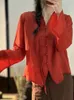 Vêtements ethniques 2024 Chemise de bouton vintage chinois pour femmes à manches longues crème solaire mousseline de soie Hanfu Blouse manches Cheongsam Tangsuit