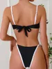 Mulheres Swimwear Cikini-Contraste Binding Tie Back Bikini Set Sexy Maiô Praia Banheira Terno para Mulheres Verão
