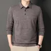 Повседневная удобная мужская одежда, однотонная рубашка с воротником поло, осень-зима, деловая и офисная, простая универсальная футболка с длинными рукавами 240312