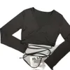 新しいファッションディープVネックショートベリーボタンロングスリーブネクタイ、デザイナーTシャツ2024スキニースパイスガールファッションジャケット