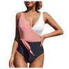 Women's Swimwear Lace-Up Sexy Sling V-Neck Bikini Stitching One-Piece Women Swimsuit Swimwears Tankinis Set Beachwear