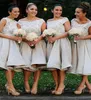 Knee Length Plus size Bridesmaid Dresses Country Scoop Neck Lace Cap Short Sleeves A line Grey Wedding Guest Party Prom bridesmaid7737334