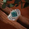 Vintage femme carré vert Olive 14K or bague charme anneaux de mariage pour les femmes à la mode Turquoise pierre bague de fiançailles bijoux