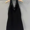 Grundläggande casual klänningar designer märke miu stil svart klänning handgjorda pärlspetning paljett hängande nack kjol rygglös sexig bankett höst ny azh9