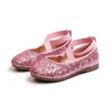 JGSHOWKITO Herfst Mode Meisjes Schoenen Glanzend Glitter Lederen Flats Voor Grote Kinderen Prinses Zoete Bruiloft Schoenen Sequins240311